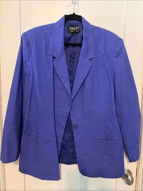 Vintage Adolfo Cobalt Blue With Purple Undertones Linen and Cotton Blend Blazer